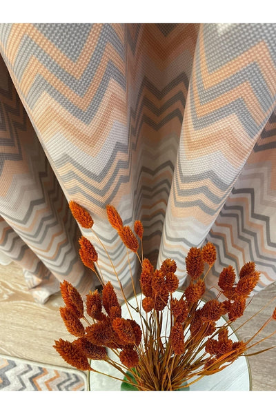 Zigzag Patterned No-Pleat Flat Stitch Extra-Tape Blackout Curtain