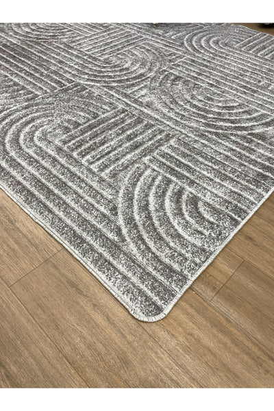 Beige Embossed Look Latex Leather Base Rug