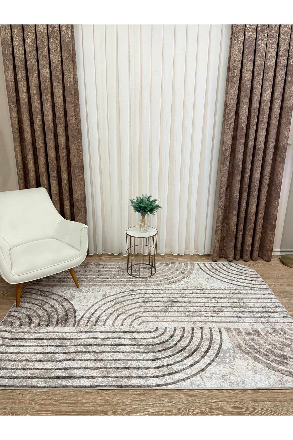 Beige Scandinavian Style Latex Non-Slip Base Rug