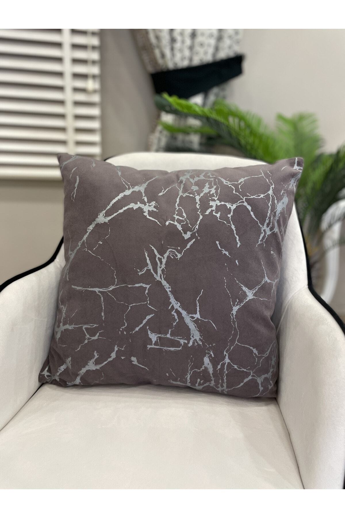 Set of 2 Velvet Throw Pillow Covers Ecru-Silver Foil (45X45)