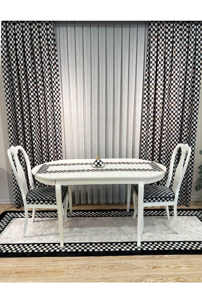 1/3 Dense Pleated Checkered Curtain Panel - Blue