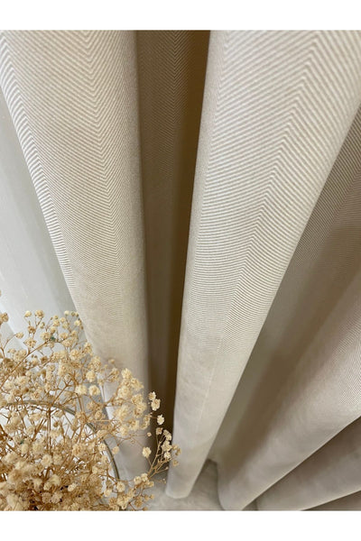 Heathered Milky Brown Linen-Look 1/3 Dense Pleated Blackout Curtain