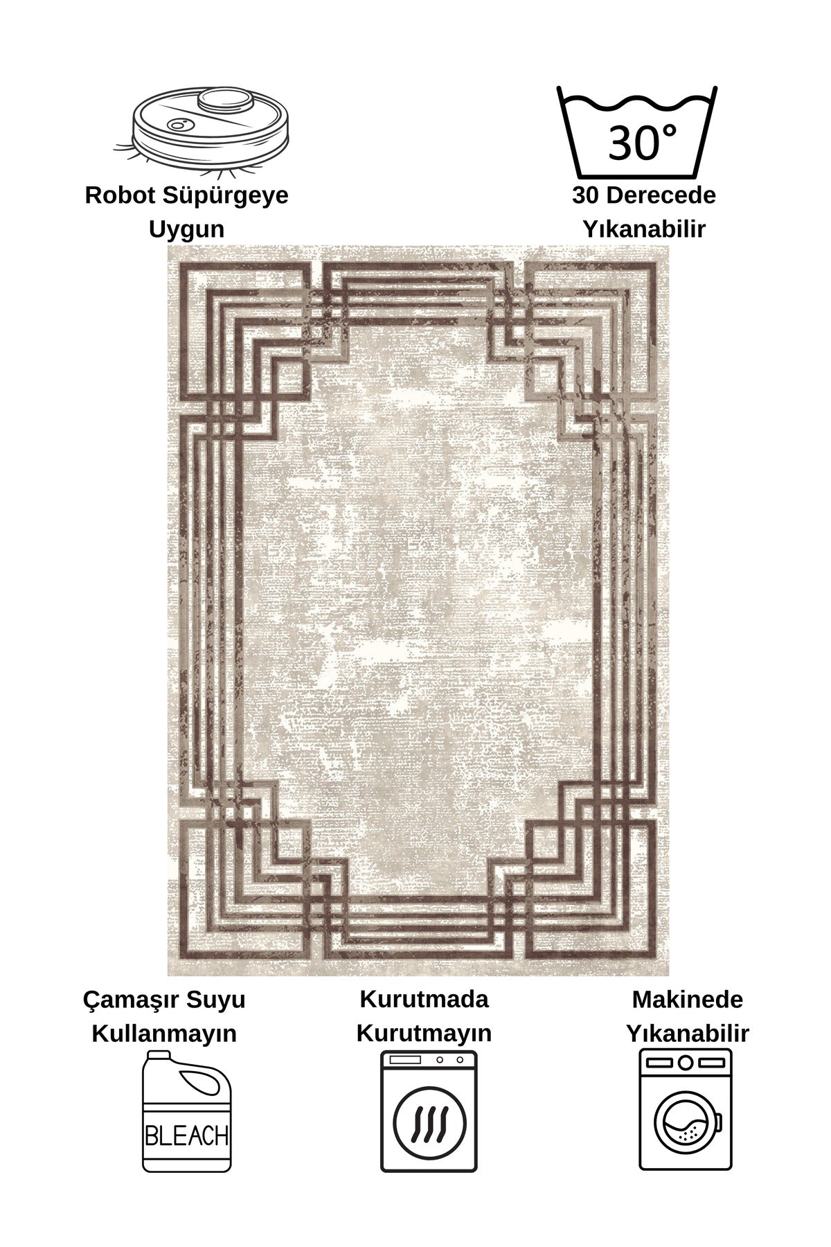 Beige - Brown Vintage Look Latex Non-Slip Base Rug