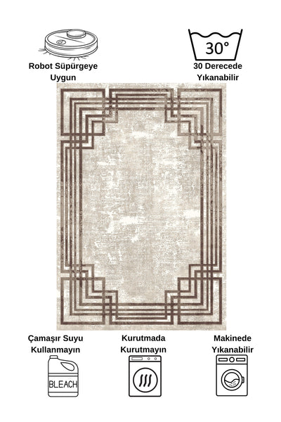 Beige - Brown Vintage Look Latex Non-Slip Base Rug