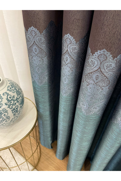 Brown Gold - Damask Patterned 1/3 Dense Pleated Blackout Curtain
