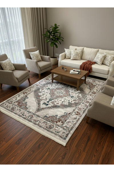 Gokbekli Damask Pattern Latex Base Living Room Rug