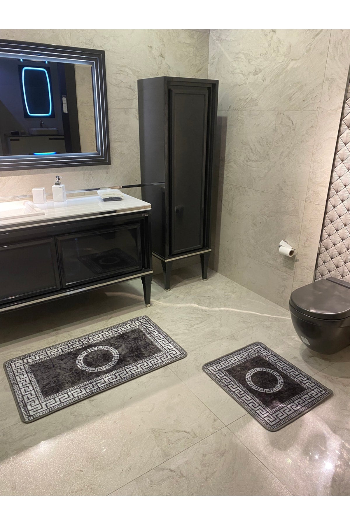 Robson 2'li Lateks Kaymaz Taban Banyo Paspas Takımı (60x100 - 60x50) Gri-krem