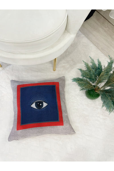 Evil Eye Patterned Gray Cushion Cover 45x45