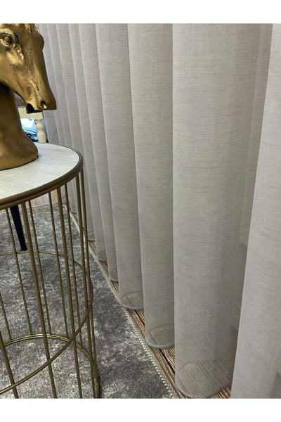 Linen-Look 1/2.5 Regular Pleated - Ecru Cream Sheer Curtain