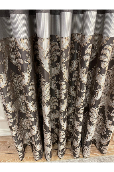 Gray Brown Damask Pattern Jacquard 1/3 Tight Pleat Jacquard Blackout Curtain