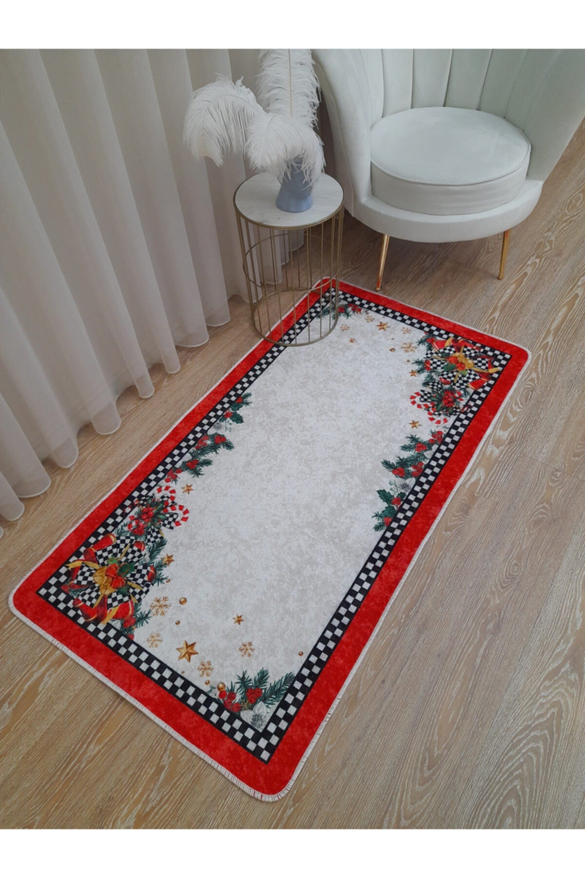 Jingle Bells Yılbaşı Temalı Lateks Kaymaz Taban Halı