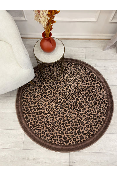 Leopard Pattern Oval Latex Leather Rug