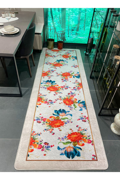 MacKenzie Floral Latex Leather Base Kitchen Rug