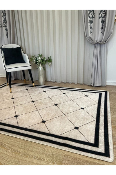New Collection Özel Kalın Kaymaz Tabanlı Salon Halısı Mutfak Halısı Bej Gri