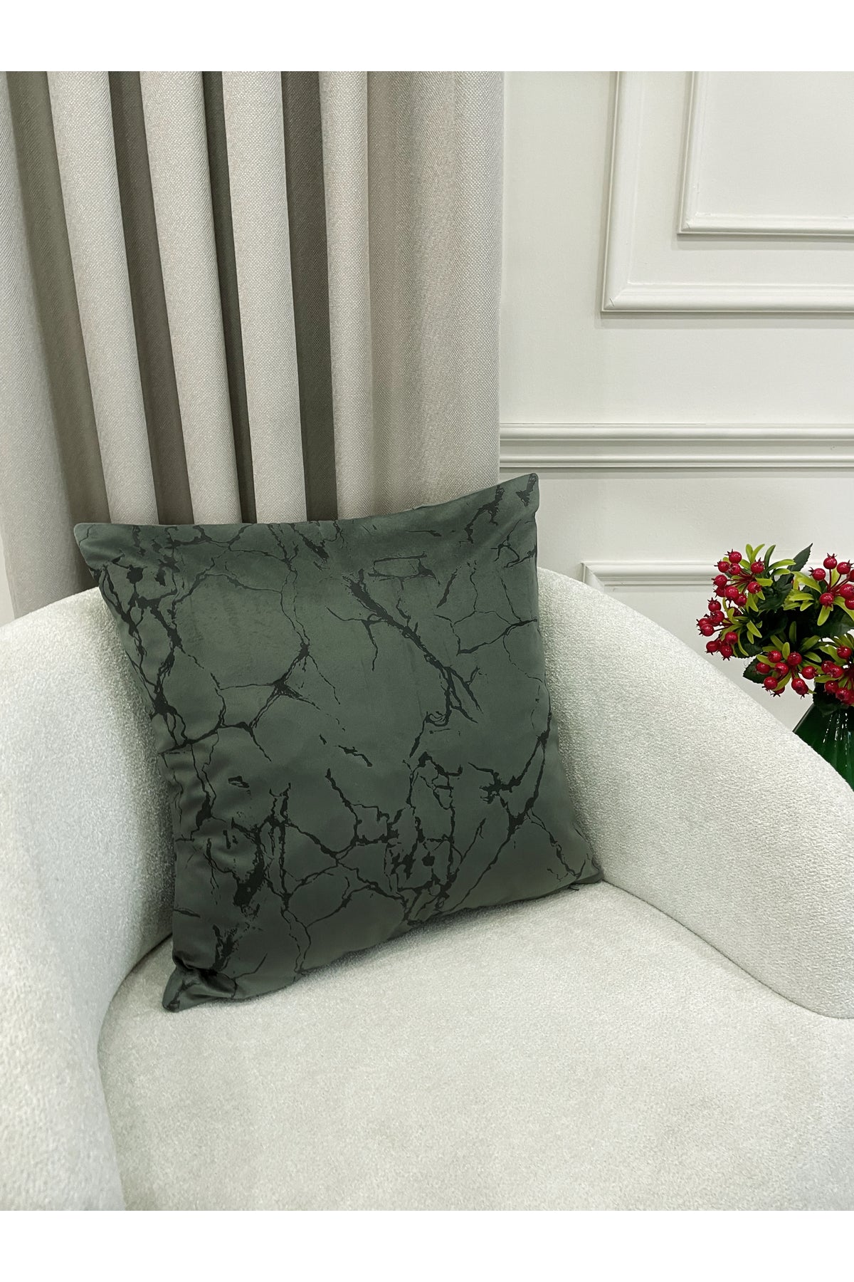 Set of 2 Velvet Throw Pillow Covers Ecru-Silver Foil (45X45)
