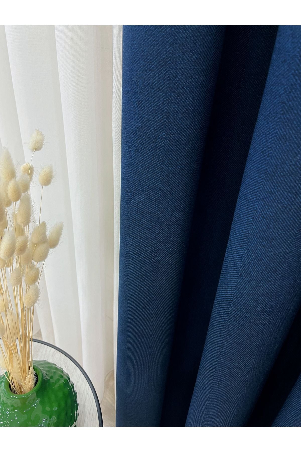 Heathered Milky Brown Linen-Look 1/3 Dense Pleated Blackout Curtain