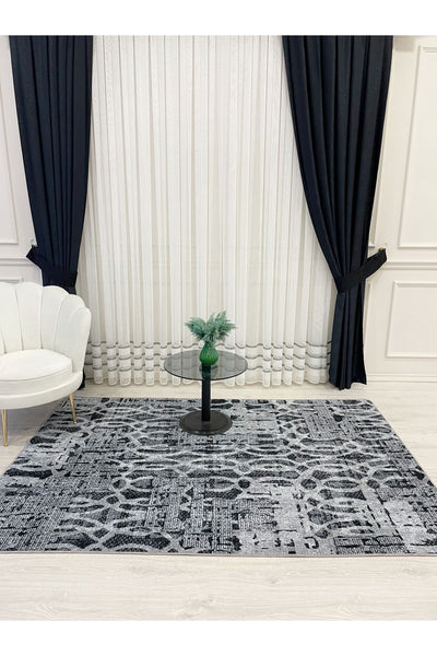 Gray Modern Woven-Look Latex Leather Base Rug