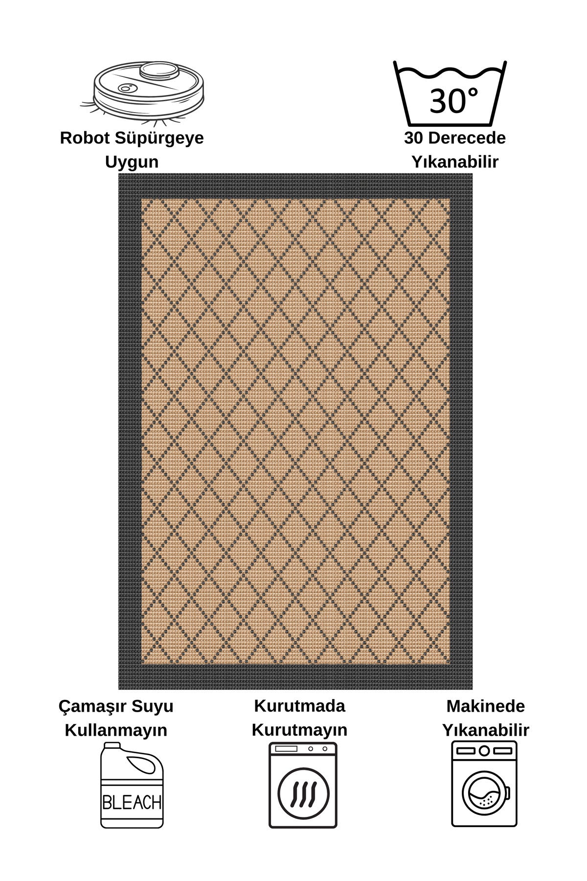 GREEN-BROWN Jute Sisal Look Bordered Non-Slip Base Runner Rug