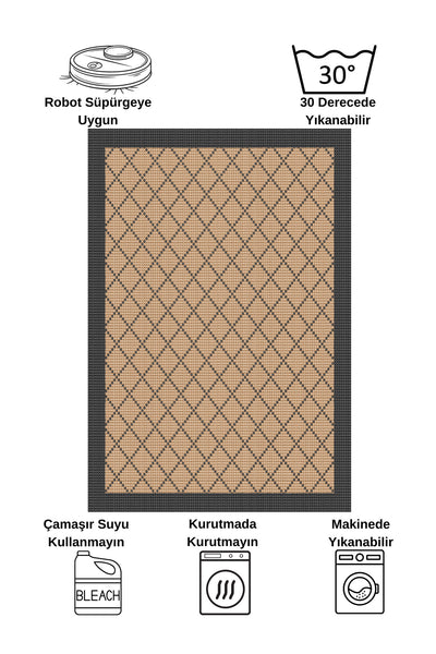 GREEN-BROWN Jute Sisal Look Bordered Non-Slip Base Runner Rug