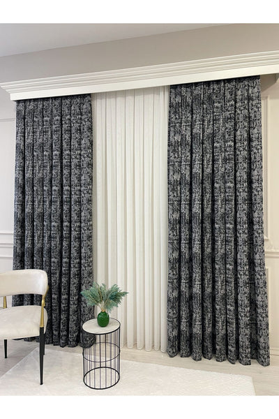 Orange - Brown Abstract Pattern 1/3 Tight Pleat Jacquard Woven Blackout Curtain