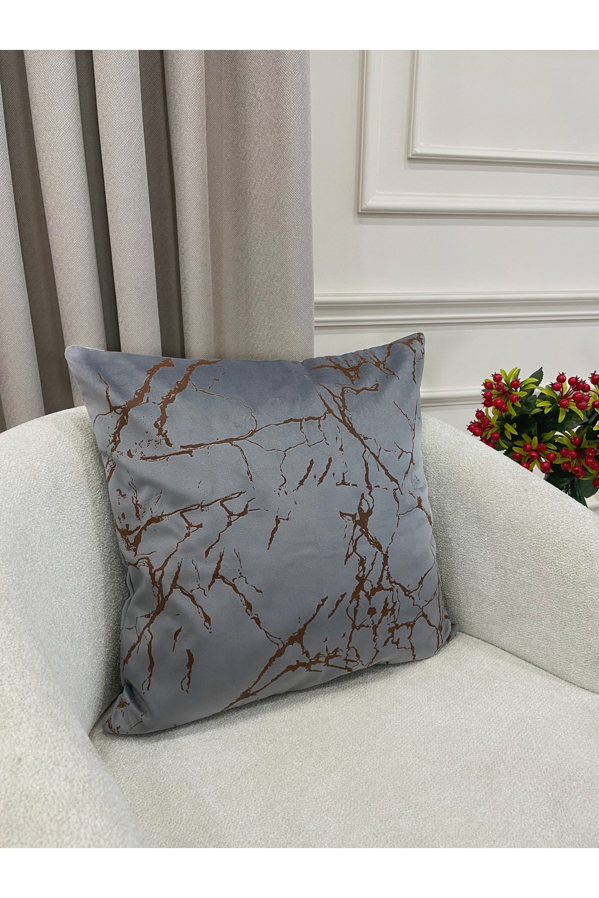 Set of 2 Velvet Throw Pillow Covers Ecru-Silver Foil (45X45)