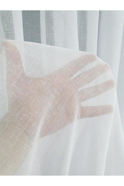 Ecru Natural Linen-Look Sheer Curtain - Ecru 1/3 Dense Pleated Heavy-Weight Wrinkle-Resistant