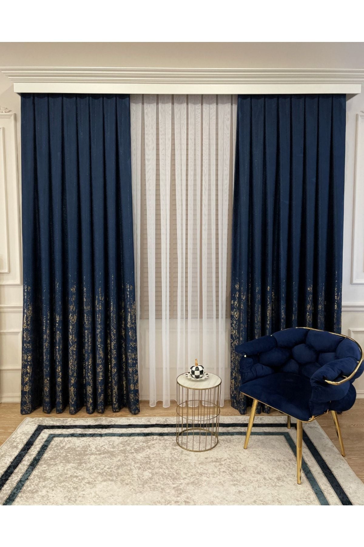 Jacquard Ground Foil Print 1/3 Dense Pleat Blackout Curtain - Beige - Gold Foil