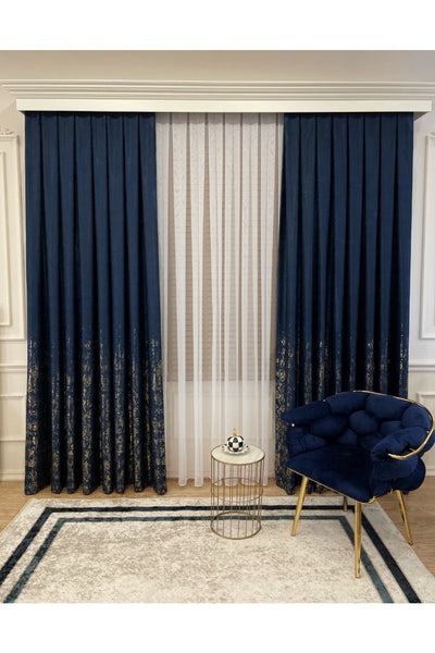 Jacquard Ground Foil Print 1/3 Dense Pleat Blackout Curtain - Beige - Gold Foil