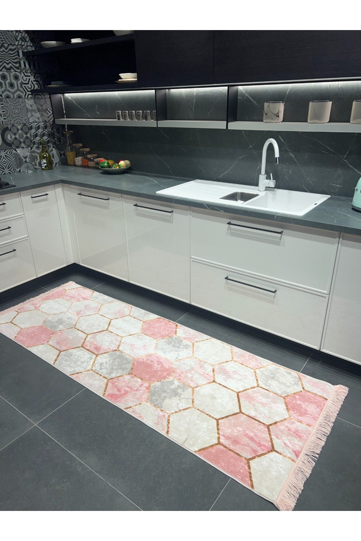 Latex Leather Base Fringed Kitchen Rug