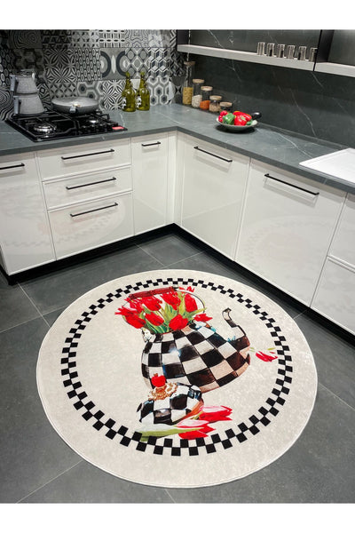 MacKenzie Checkered Latex Leather Base Kitchen Rug