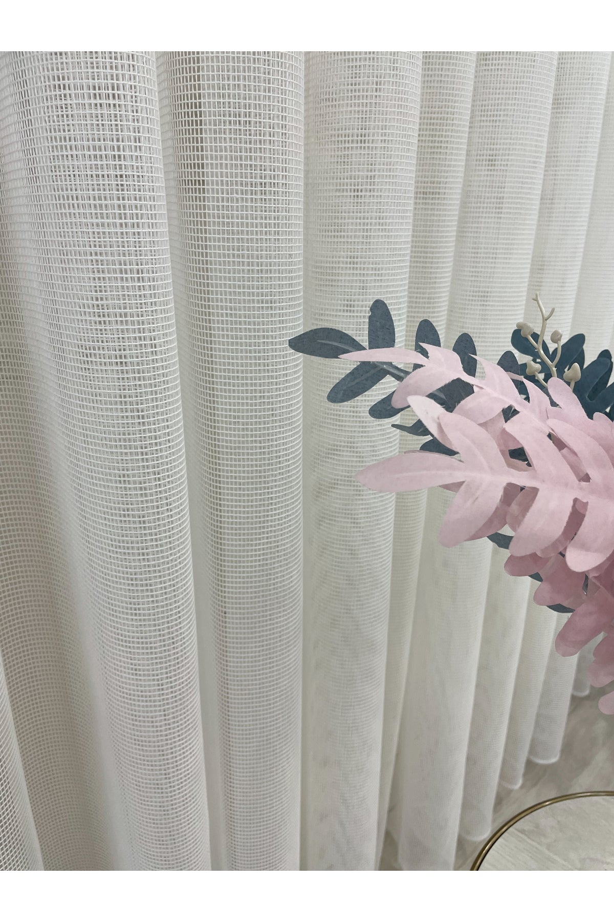 BEIGE-GRAY Modern Textured Knit 1/3 Dense Pleat Sheer Curtain