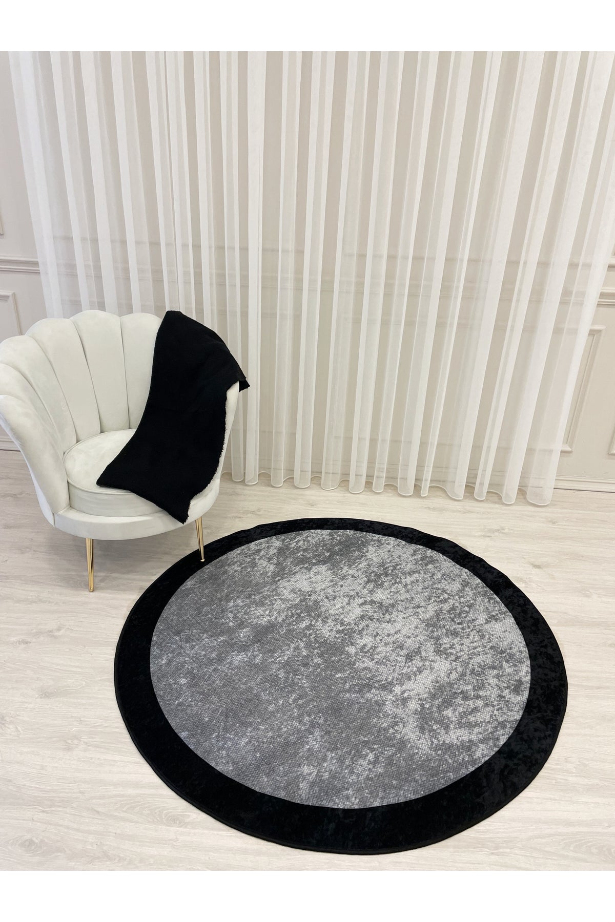 Jute-Look Washable Latex Base Round Rug - Beige Brown