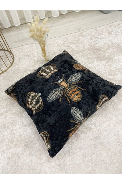 Queen Bee Embroidery Look Velvet Throw Pillow Cover 45x45