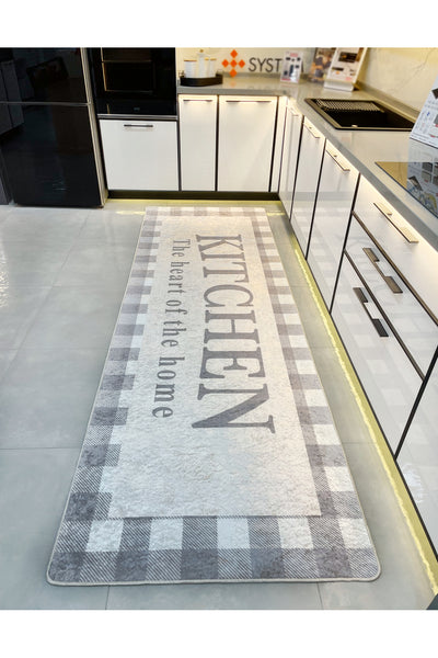 Beige Black Kitchen Latex Leather Base Kitchen Rug