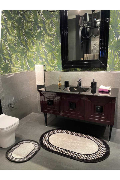 Latex Base Fringeless (70X110 - 70X50) Double Bath Mat Set