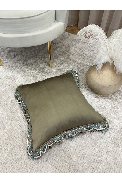 İthal Ipek (silk) Kırlent Yastık Kılıfı Kordonlu 45X45 YEŞİL