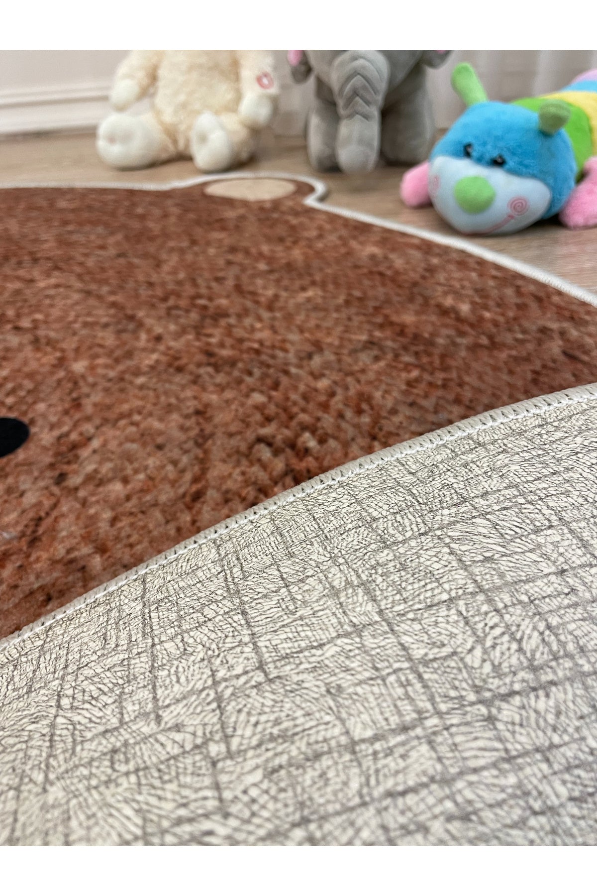 Cute Bear Themed Jute-Look Children's Rug - Brown