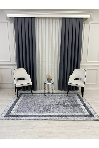 Light Gray Bordered Pattern Latex Leather-Backed Rug