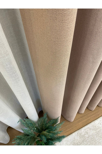 Stone Grey 1/3 Tight Pleat Linen-Look Blackout Curtain