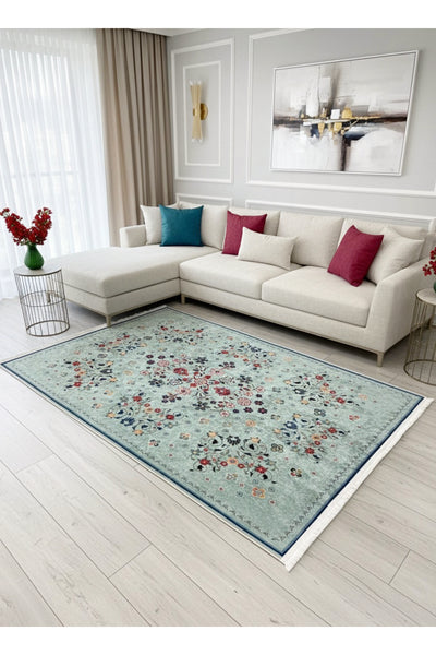 BEIGE Floral Patterned Vintage Latex Base Rug