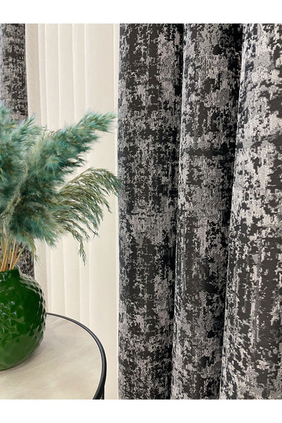 Orange - Brown Abstract Pattern 1/3 Tight Pleat Jacquard Woven Blackout Curtain