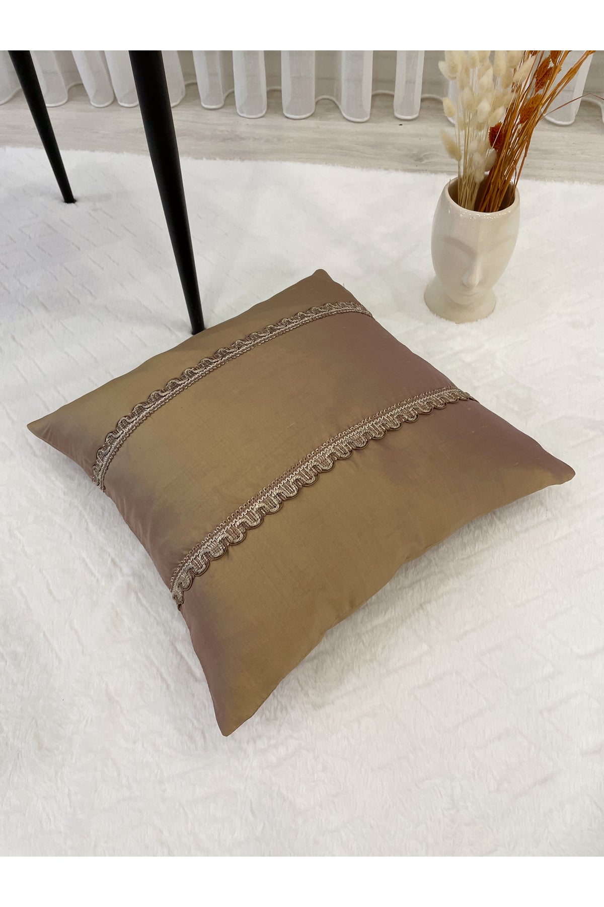Imported Silk Cushion Pillow Cover with Cord (Oil Green)