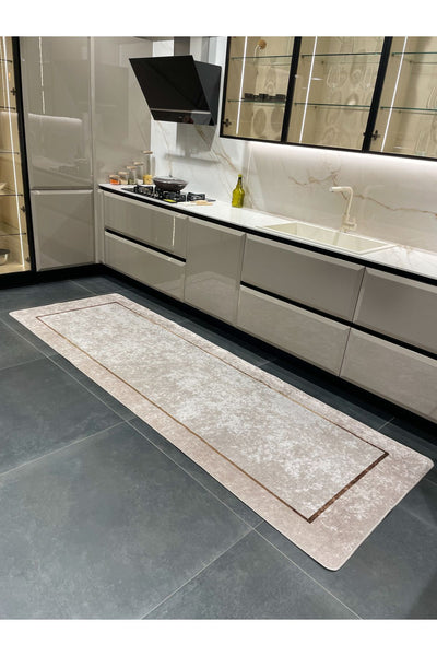 Solid Beige Latex Base Kitchen Rug