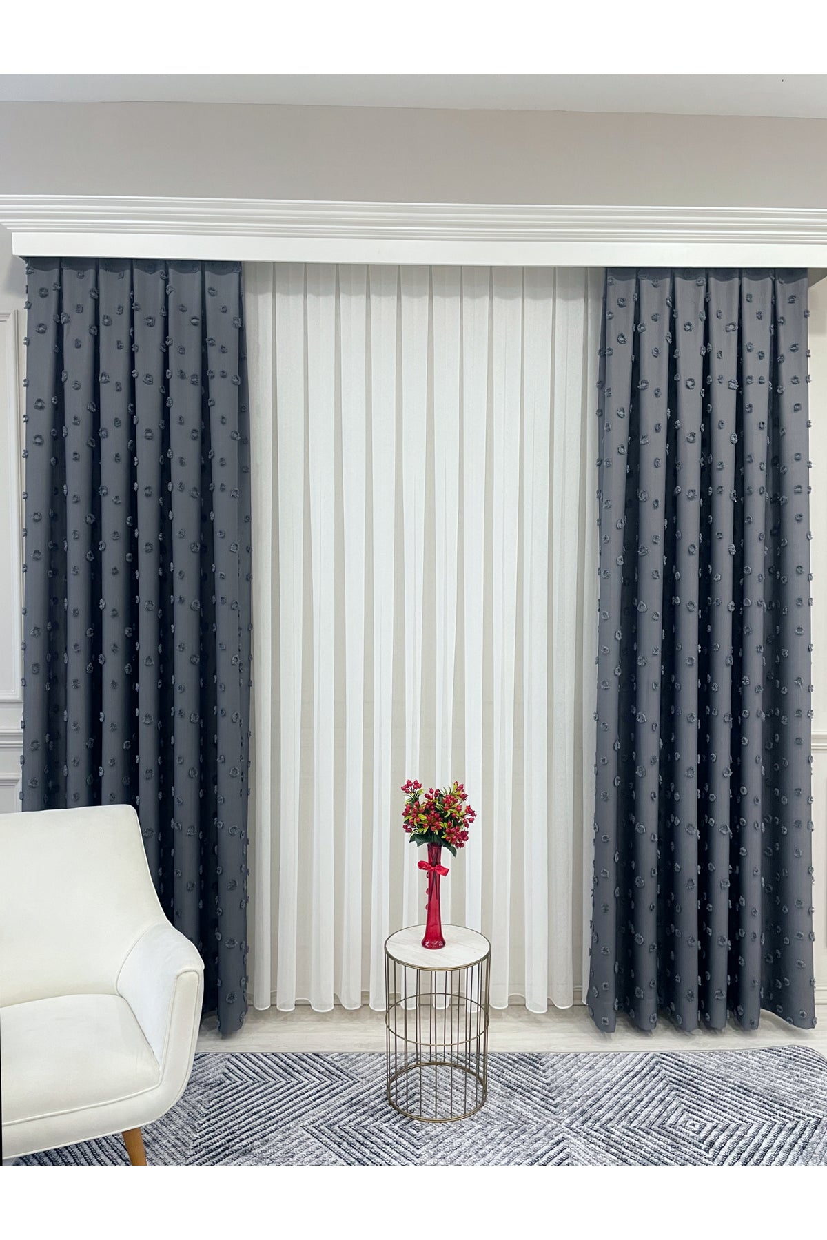 Blue Children's Room Pompom Puffy Blackout Curtain 1/3 Dense Pleating