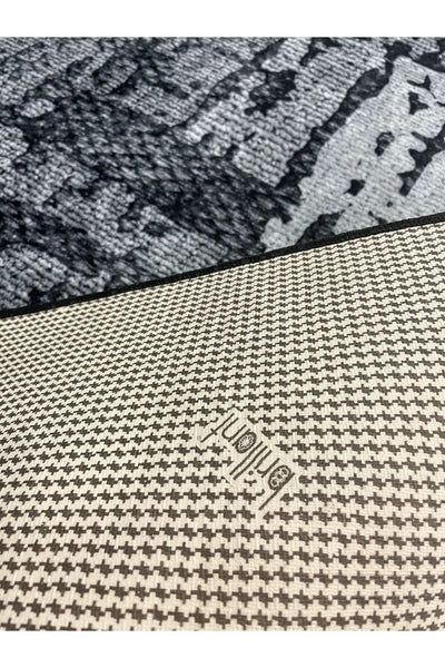 Beige-Blue Abstract Textured Look Latex Leather Base Rug