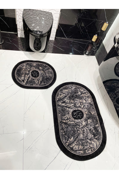 2-Piece Floral Pattern 60x100 - 60x50 Lucky Latex-Backed Bath Mat Set