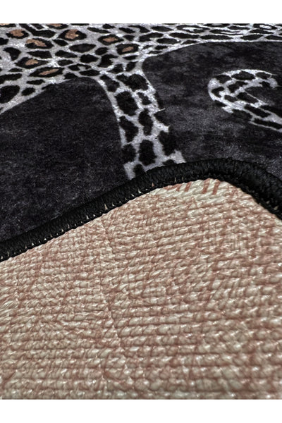 Leopard Pattern Washable 80x120 Single Bath Mat - Black