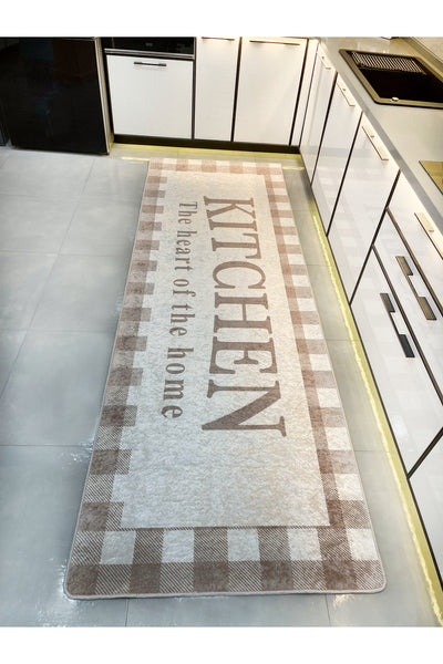 Beige Black Kitchen Latex Leather Base Kitchen Rug