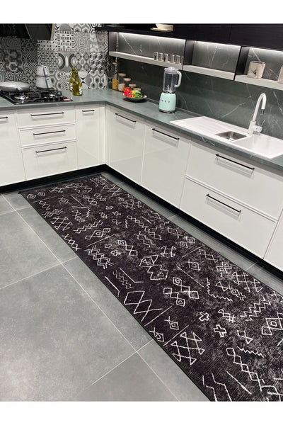 BEIGE Ethnic Patterned Latex Base Kitchen Rug