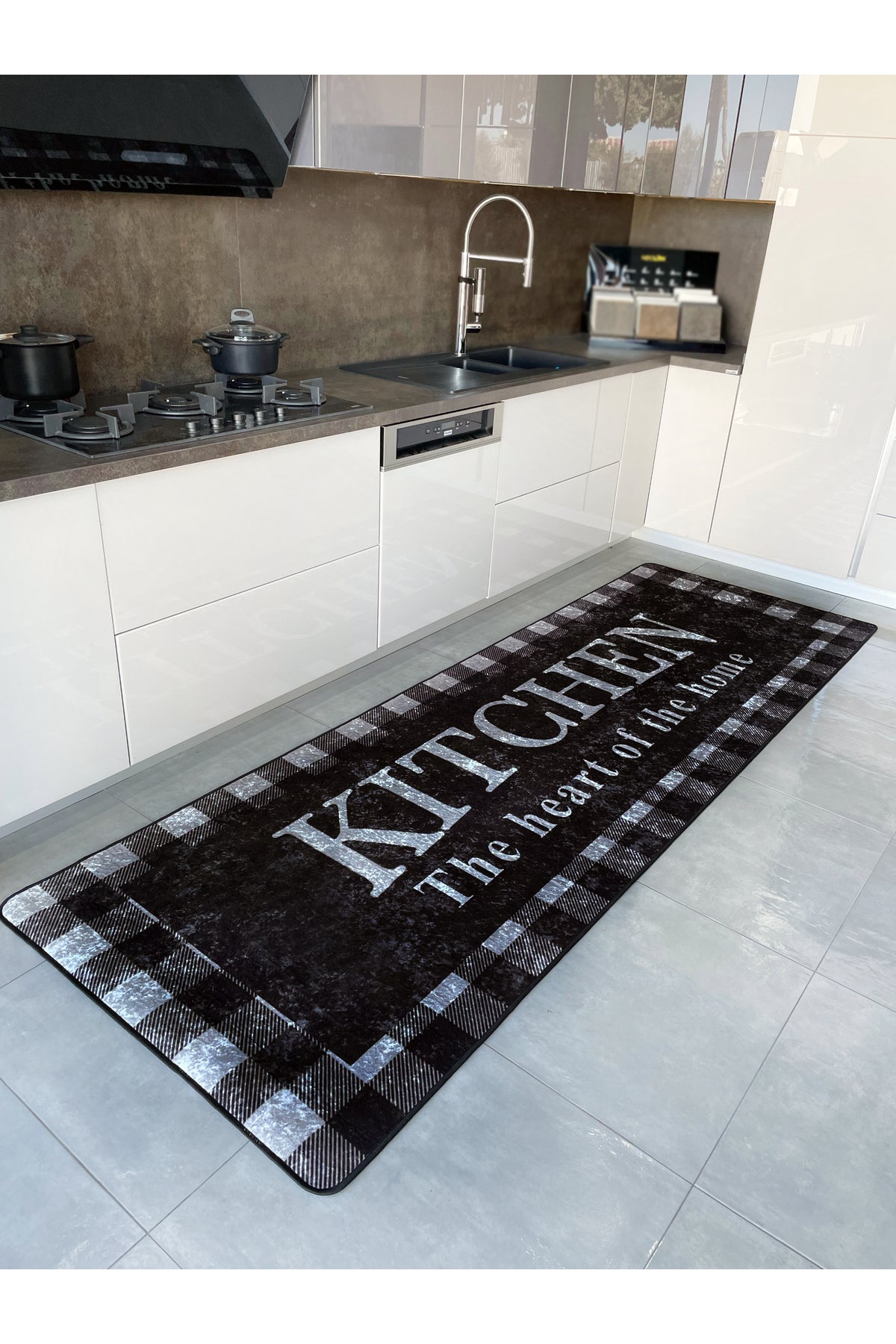 Beige Black Kitchen Latex Leather Base Kitchen Rug